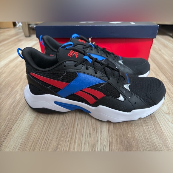 Reebok Turbo Restyle Sneaker Unisex Adults 10 Black/Cobalt/Vector Red Lace Up~ - Picture 4 of 12
